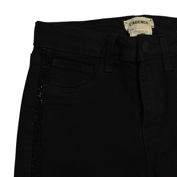 L'Agence Margot High Rise Skinny Jeans Black Rhinestone Tuxedo Side Stripe 25 - Picture 4 of 13